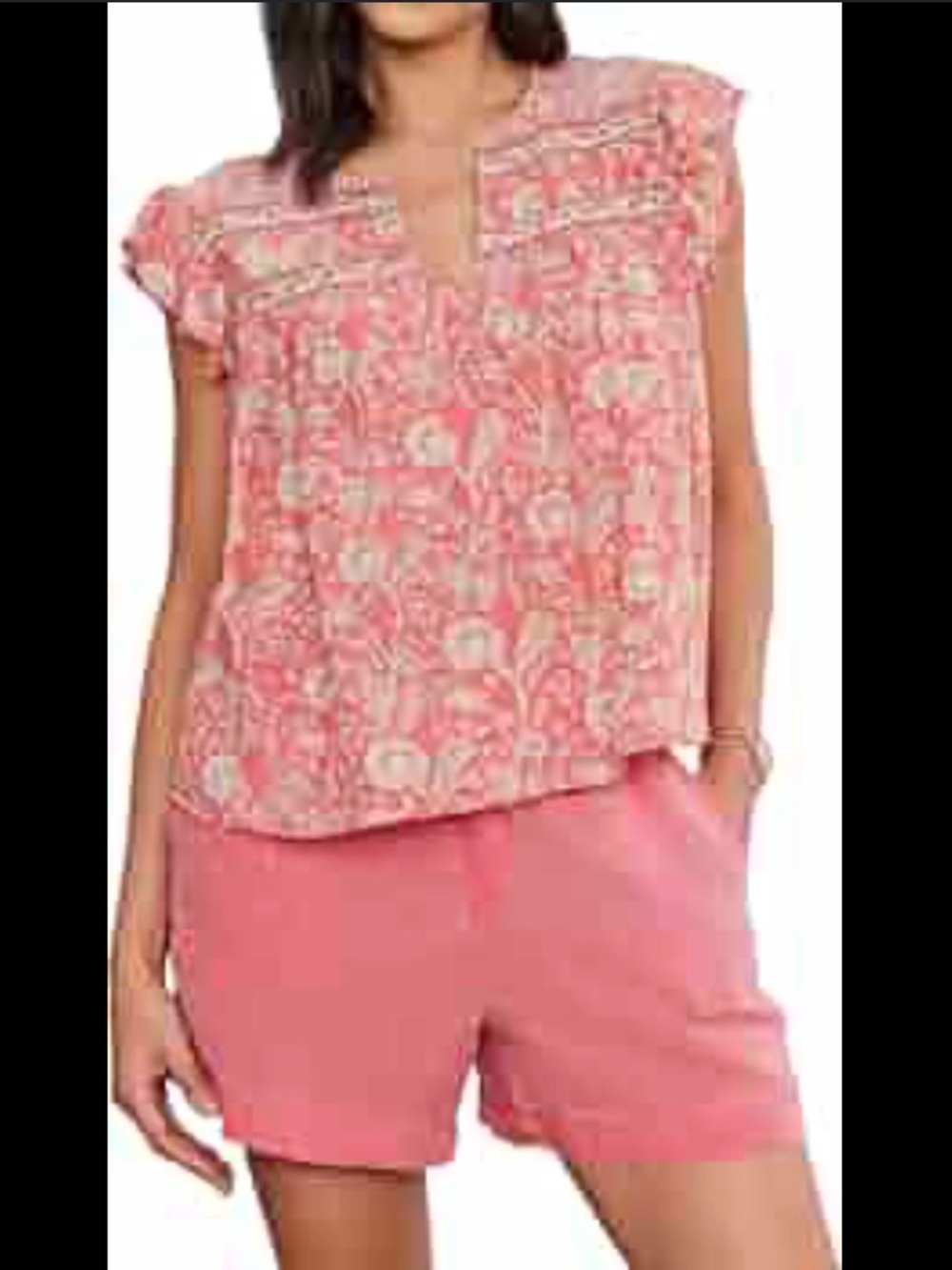 Velvet by Graham & Spencer Coral and Cream Floral Top